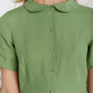 Vestido Camisero de Lino para Mujer, Personalizado, de Alta Calidad, Casual, Veraniego, Holgado, de Manga Corta, con Cuello Camisero y Botones - Product Image 6