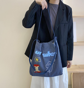 New <b>large</b> capacity casual versatile striped canvas tote <b>bag</b> with zipper closure lined with polyester custom logo shopping <b>bag</b> - Product Image 5