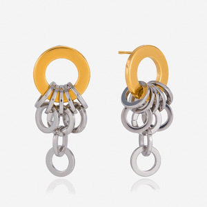 Boucles d'oreilles pendantes en acier inoxydable, design géométrique à pampilles bicolores, bijoux tendance - Product Image 1