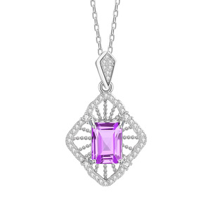 Collier pendentif géométrique en pierre naturelle carrée 6*8mm haut de gamme, en argent sterling 925, bijoux de créateur ajourés - Product Image 1