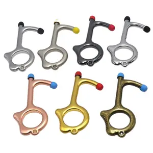 Custom Laser Logo Soft Silicon Tips Metalen Deur Opener No Touch Key Met Intrekbare Pull Reel