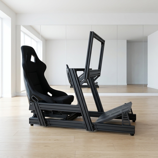 Custom Black Anodized Aluminum 4080 Framing Sim Rig Cockpit Gaming VR Racing Simulator Kit Wheel Base with Single Monitor Mount