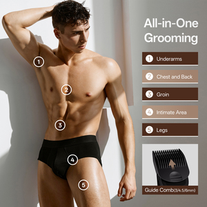 <span class=keywords><strong>Tondeuse</strong></span> corporelle 2-en-1 légère et étanche IPX7 pour <span class=keywords><strong>barbe</strong></span> et poils pubiens, avec double tête détachable - Product Image 3