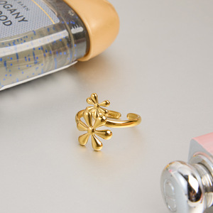 Flower Shape 18k Gold Open <b>Ring</b> Unisex Jewelry Gift Design - Product Image 4