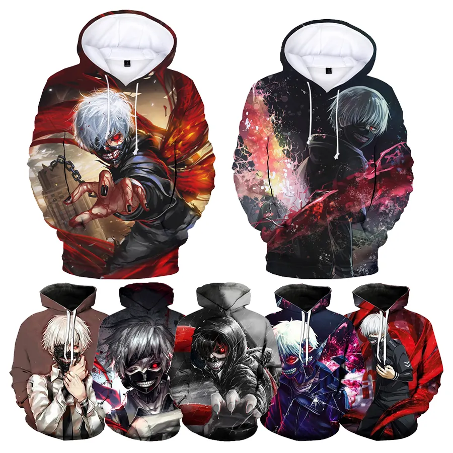 Felpa con cappuccio a maniche lunghe Fashion cool pullover anime sudadera con cappuccio estampado 3d Tokyo Ghoul