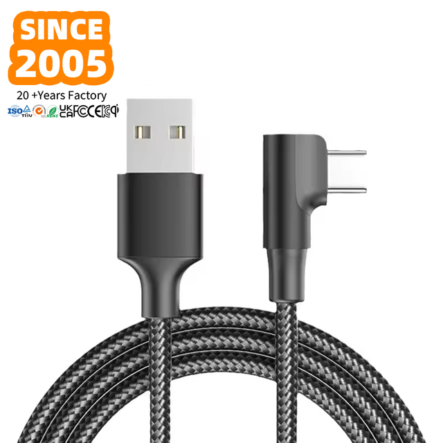 Wholesale 90 Angled Type-C Cable 6A Fast Charge 1m/2m/3m Nylon Braid Pure Copper Conductor CE Certified Data Transfer