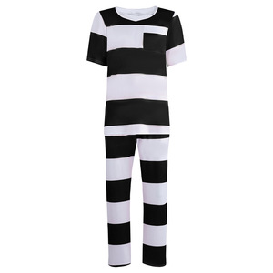 Ensemble de costume d'uniforme de prisonnier rayé pour jeux de rôle et cosplay, rayures rouges et noires, taille adulte, avec étiquette, source transfrontalière - Product Image 1