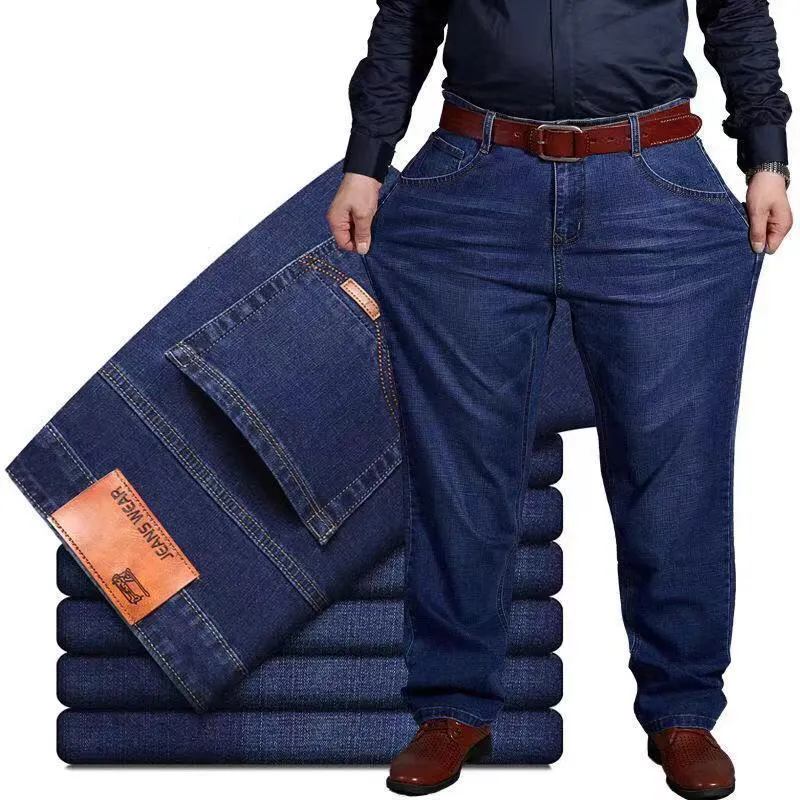 Pantaloni larghi da uomo regolari a gamba dritta all'ingrosso Plus Size Jeans larghi regolari da uomo in Denim