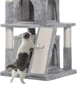 Arbre à chat gris clair de 41.34 pouces Condos de luxe rembourré en peluche perche planche à gratter bois durable papier sisal panier confortable - Product Image 6
