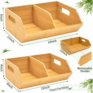 Bamboo Kitchen Storage Rack With Handles Stackable Multi Layer Wooden Box For Fruits <b>Vegetables</b> Countertop Organizer - Product Image 4
