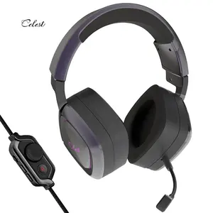 Özel büyük Hadset 50Mm stüdyo kulaklık bas sürücü üzerinde kulak Usb Rgb Hifi mikrofonlu kulaklık için toptan bilgisayar için