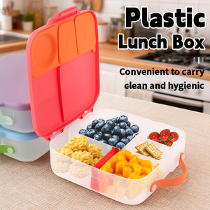 食品グレードプラスチック製ランチコンテナ 大容量 4仕切り トラベルフードコンテナ 学校 学生 弁当箱 再利用可能 - Product Image 1