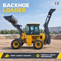 Mini-chargeuse-pelleteuse 4x4 avec moteur diesel, chargeuse frontale, excavatrice arrière, joystick hydraulique pour travaux routiers, creusement de fossés et travaux agricoles