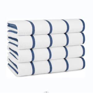 Toalla de Playa de Rizo Absorbente de Algodón 100% de Alta Calidad al por Mayor, Diseño de Rayas Blancas y Azules, con Logotipo Personalizado - Product Image 2