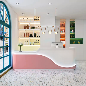 M2 Retail <strong>Pink</strong> Atlas Modern Minimalist Silver Front Counter Table With LED Stand up Reception Desk for <strong>Beauty</strong> <strong>Salon</strong> - Product Image 1