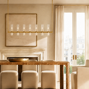Linear Brass Pendant Light Clear Cylindrical Glass <b>Tube</b> Chandelier For Long Dining Table Modern Villa Interior Lighting - Product Image 1