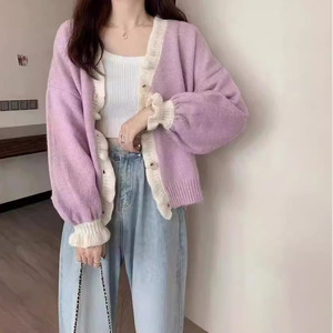 Cardigan en tricot à fleurs pour femmes, manteau en pull doux et chaud pour l'hiver, tenue décontractée - Product Image 4
