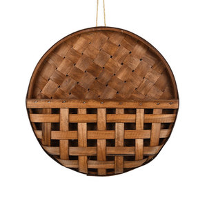 Round Wooden <b>Hanging</b> Basket <b>Wall</b> Decoration <b>Storage</b> For Home Decor Brown Woven Style - Product Image 4