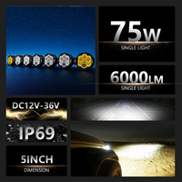 Barre lumineuse LED de 5 pouces, 6 modules connectables, 75W chacun, RGB DRL, faisceau spot, feux de conduite tout-terrain pour camion, UTV, ATV, 4x4