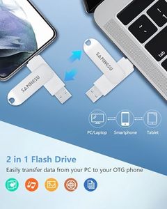แฟลชไดรฟ์ USB C ความเร็วสูง 64GB OTG แบบสองช่องเสียบ สำหรับโทรศัพท์แอนดรอยด์/พีซี/แล็ปท็อป/แมค พร้อมพวงกุญแจและดีไซน์โลหะสีเงิน - Product Image 4