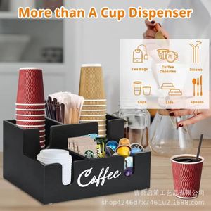 Caja de almacenamiento para cápsulas de café, organizador de escritorio de madera y bambú, soporte para tazas de café de gran capacidad para oficina, tienda de té - Product Image 3