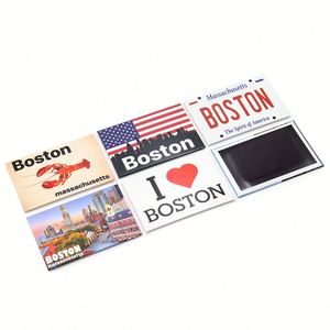 Factory Customized the United States City Boston Souvenir <b>Fridge</b> Landmark Metal Tin Plate Refrigerator Magnet - Product Image 6