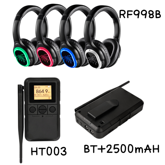 HT003 Silent Disco Microphone, UHF 3-Channel Audio Transmitter with BT Function and LCD Display for Church & Tour Guide