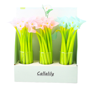 Custom Kawaii Pen Callas Design 0.5mm Blue/Black Gel <b>Ink</b> Flexible Silicone ABS Barrel Stationery Flower Pen Custom Logo - Product Image 1