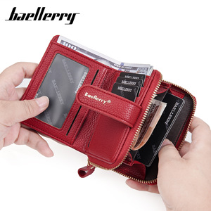 กระเป๋าสตางค์สั้นผู้หญิง Baellerry สีแดง หนังแท้ ซิปใส่เหรียญอเนกประสงค์ ใช้ได้ทุกวัน - Product Image 3
