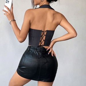 Top a Tubo da Donna Sexy a Righe con Spalline Incrociate e Imbottitura Integrata, Vestibilità Slim, Corsetto Esterno da Donna - Product Image 4