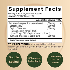 Extracto Herbal Natural OEM, Berberina, Canela de Ceilán, Suplemento de Berberina 1500mg, Cápsulas Veganas, Berberina de Alta Calidad para el Sistema Inmunológico - Product Image 5