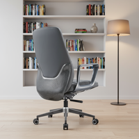 Chaise de bureau exécutive ergonomique en cuir de luxe moderne, directement de l'usine |   Fauteuil pivotant à dossier moyen gris avec accoudoirs fixes pour usage hospitalier