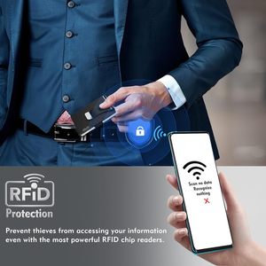 Portefeuille en aluminium anti-RFID avec logo personnalisé pour homme, pince à billets, faible MOQ, organisateur de cartes minimaliste pour poche avant, sans fermeture, 13 mm d'épaisseur - Product Image 2
