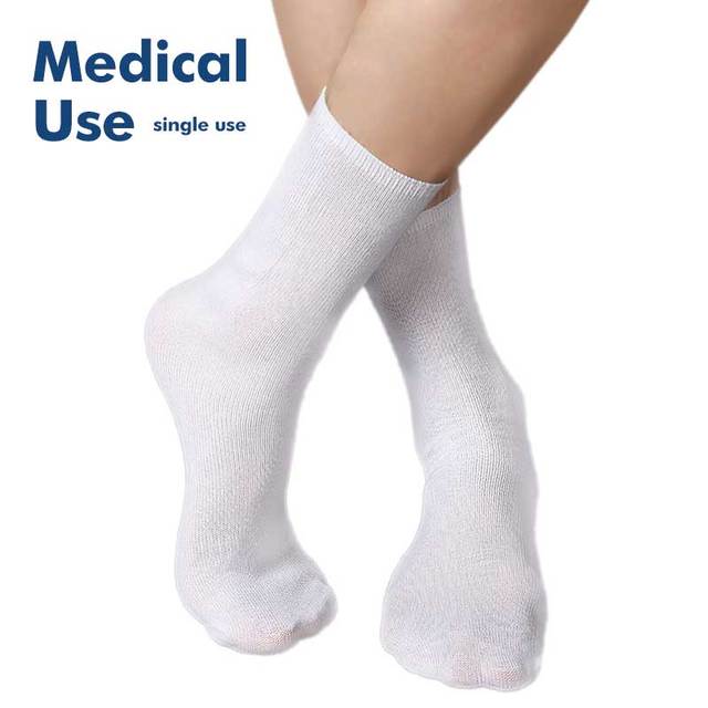 White Medical Disposable Cotton extra Wide Loose Fit Crew Socks for Nurse Hospital Operation Pregnant Travel Flight