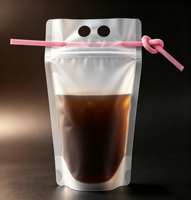 Pochette alimentaire transparente mate à fond plat pour café, café à emporter et boissons d'extérieur