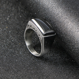 Men's Stainless Steel Black Zircon <b>Ring</b> Geometric Square Design Index <b>Thumb</b> <b>Ring</b> SA715 - Product Image 2