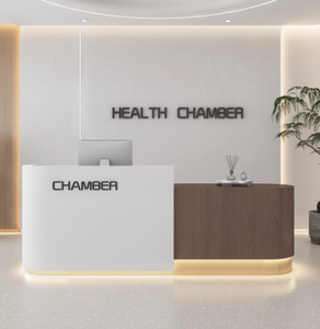 Bureau de réception en bois moderne et durable de luxe léger avec façade incurvée pour magasin de vêtements d'hôtel et salon de beauté - Product Image 2