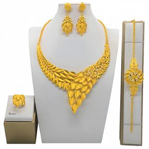 24K Gold Jewelry <b>Set</b> Necklace Earrings Ring <b>Bracelet</b> Women Wedding Luxury Flower Design Fine Jewelry <b>Sets</b> - Product Image 3
