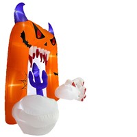 Décoration gonflable en arc de citrouille démon d'Halloween Ornement de jardin portable gonflable automatique en polyester