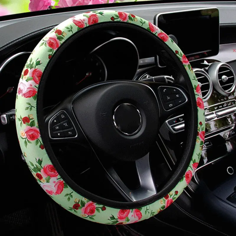 Universal Leder Auto Auto Lenkrad abdeckung Anti Slip Rose Blume für Frauen Mädchen Damen