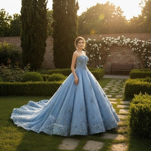 Robe de soirée bleue sans bretelles Rsm251121 avec appliques, perles, dos lacé, personnalisable, robe de bal de luxe Jancember - Product Image 1