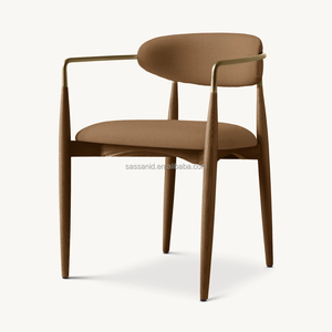 Chaise <span class=keywords><strong>de</strong></span> Salle à Manger Sassanid OEM Design Moderne Mi-Siècle en Chêne Brun et Laiton Tissu Arno Américain - Product Image 2
