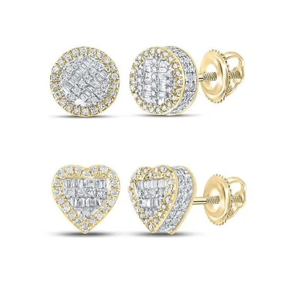Iced Out Round Heart Shape Bling CZ Stud Earring Gold Plated Screw Back Earrings Hip Hop Jewelry for Women