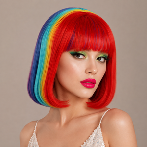 Peluca de Arcoíris Directo de Fábrica con Flequillo, Corta y Lisa, Multicolor, de Pelo Sintético, para Mujer, para Cosplay y Fiestas, Ajustable y Resistente al Calor - Product Image 6