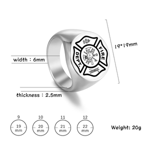 แหวนสแตนเลสสตีล ลายกากบาทมอลทีส สำหรับนักดับเพลิง  พร้อมสลักเลเซอร์  ใช้เป็นเครื่องรางนำโชค - Product Image 3