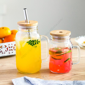 En gros DD1812 Gobelets et tasses en verre de 16oz pour café glacé, smoothies et boissons, avec pailles et couvercles, style bocaux Mason avec poignée - Product Image 3