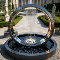 Sculpture de fontaine circulaire abstraite en acier inoxydable, moderne, de luxe, soudée sur mesure, pour extérieur commercial