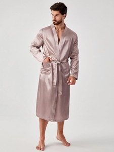 Peignoir de bain personnalisé de luxe pour hommes 100% Pure <span class=keywords><strong>soie</strong></span> Satin <span class=keywords><strong>Kimono</strong></span> de sommeil pour hommes - Product Image 2