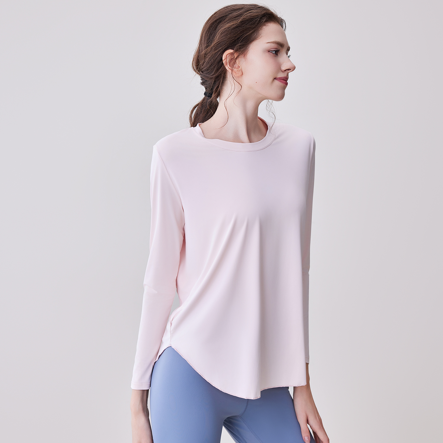 Ladies Casual Long Sleeve T-Shirt Custom Logo Lightweight Eco-Friendly Four-Way Stretch Quick Dry Gym Tops for Yoga Breathable