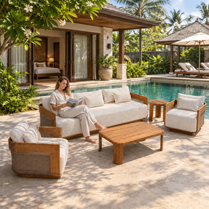Teak Outdoor <b>Garden</b> <b>Set</b> Patio Sofa Lounge Furniture Solid Wood Seating with Cushions for Poolside Terrace - Product Image 2